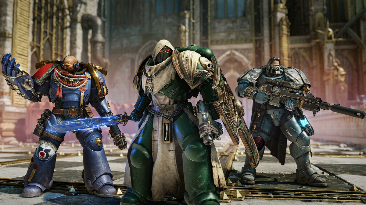Space Marine II screenshot: three marines ready for battle