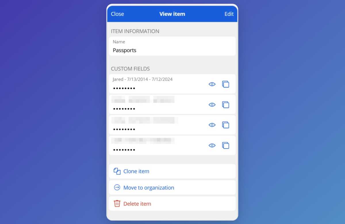 Passports stored in a password manager