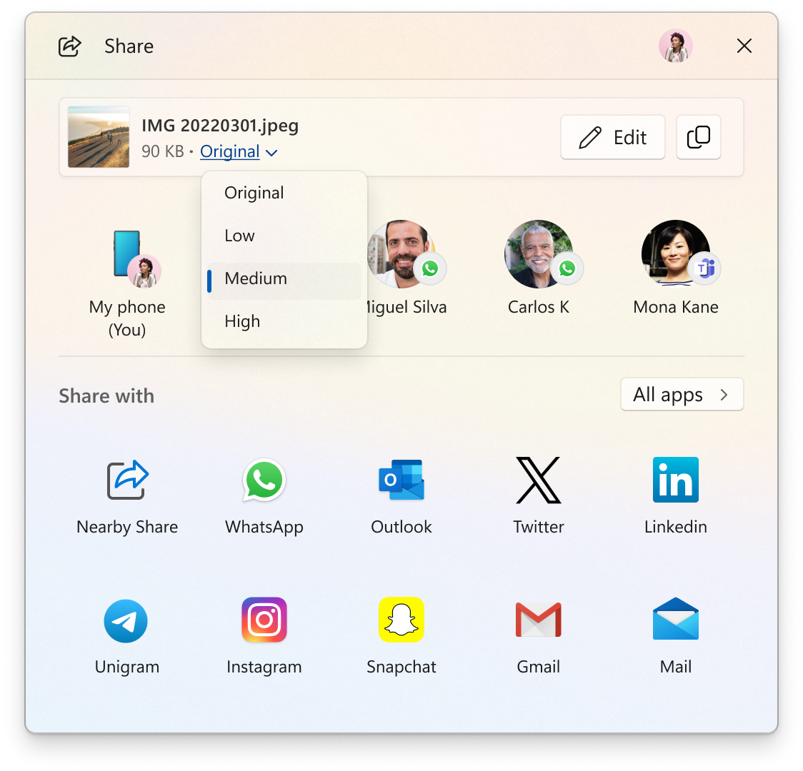 Windows 11 share window compression