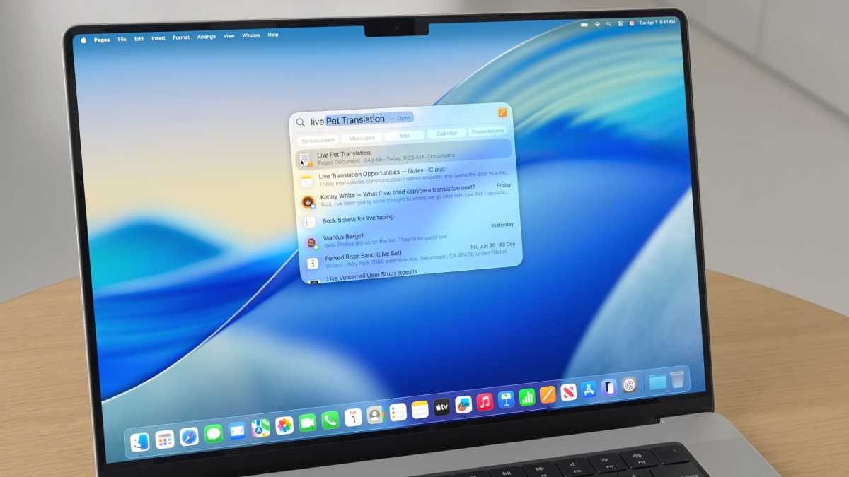Mac showing spotlight search in Tahoe