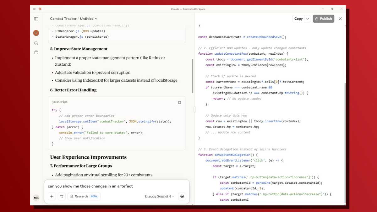 AI vibe coded Claude enhancements to TTRPG tool screenshot