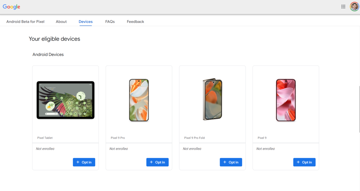 Android 16 beta eligible deviced enrol