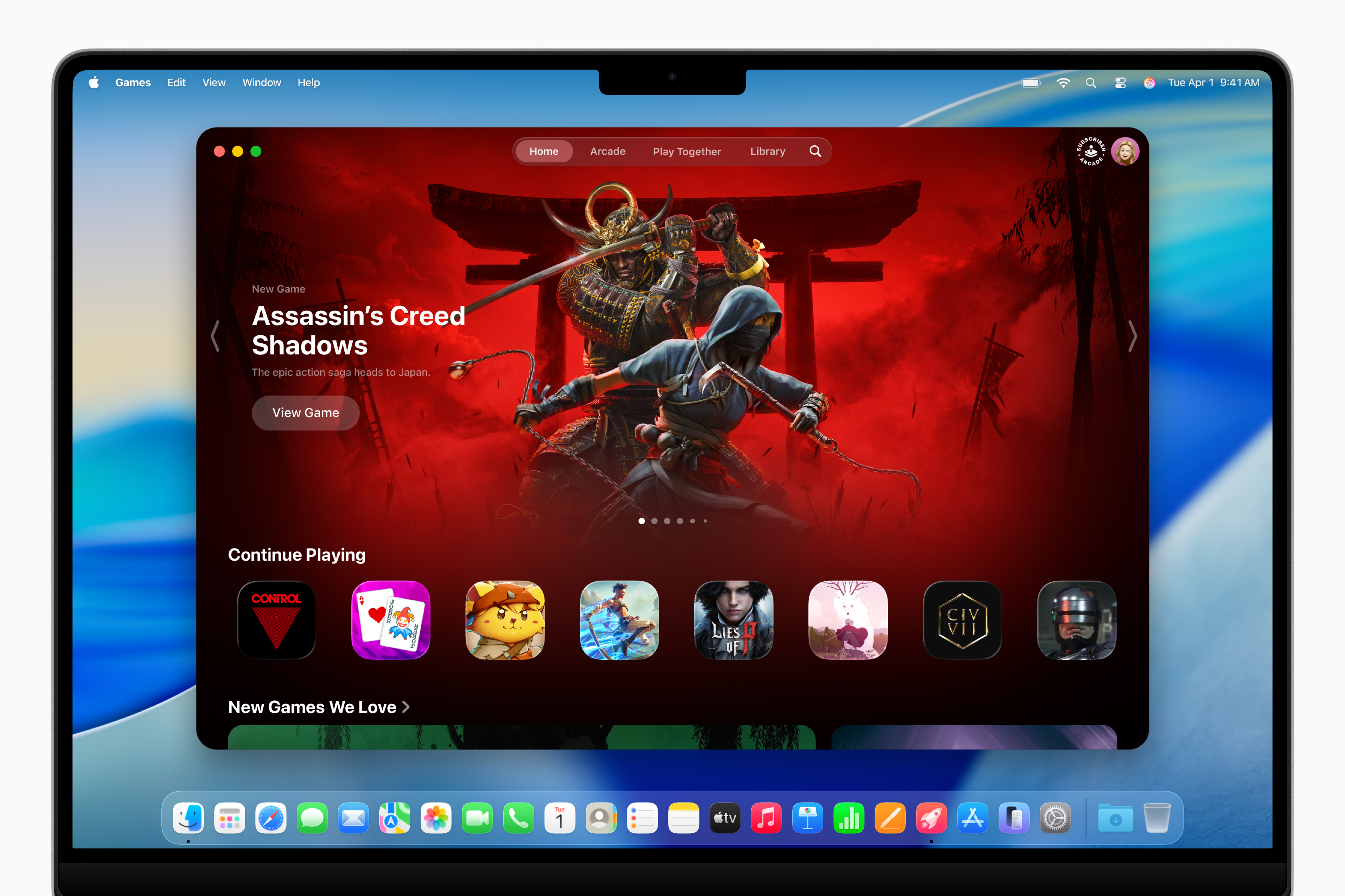Apple WWDC25 macOS Tahoe 26 gaming Assassins Creed Shadows 250609