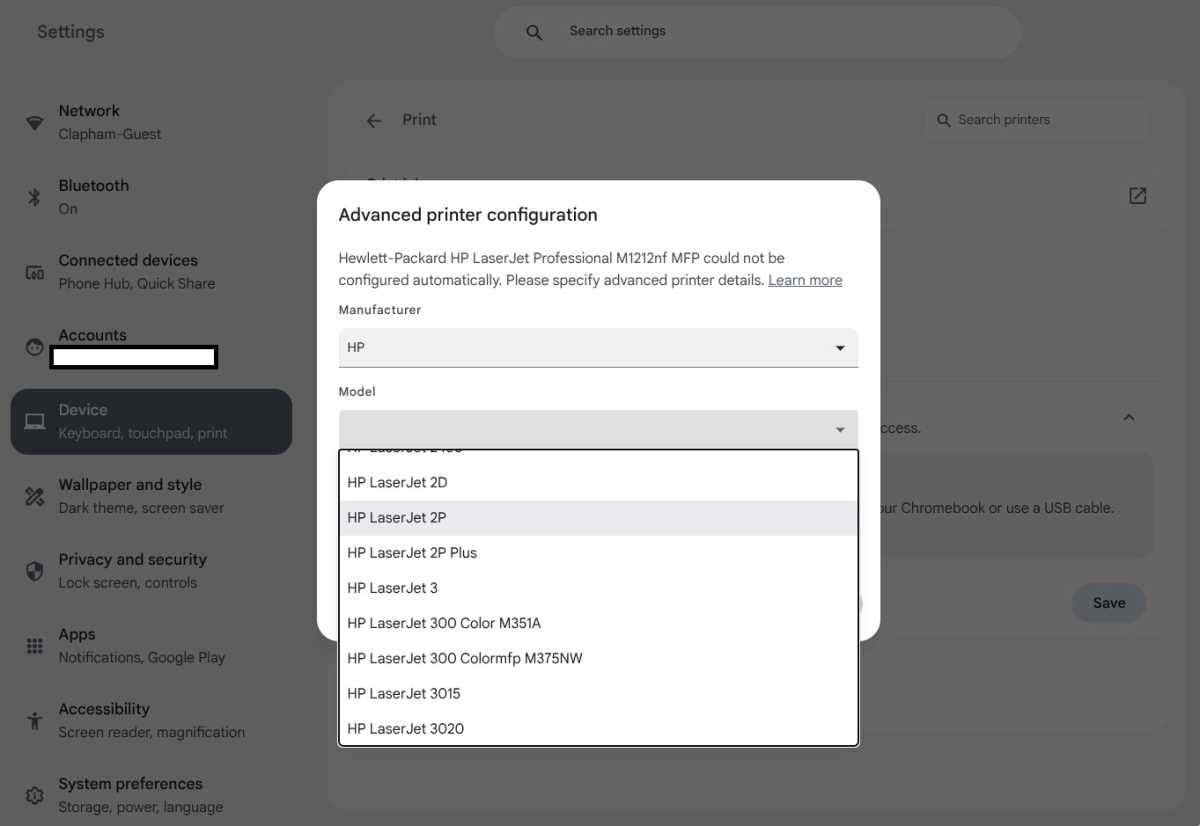 ChromeOS printer setup