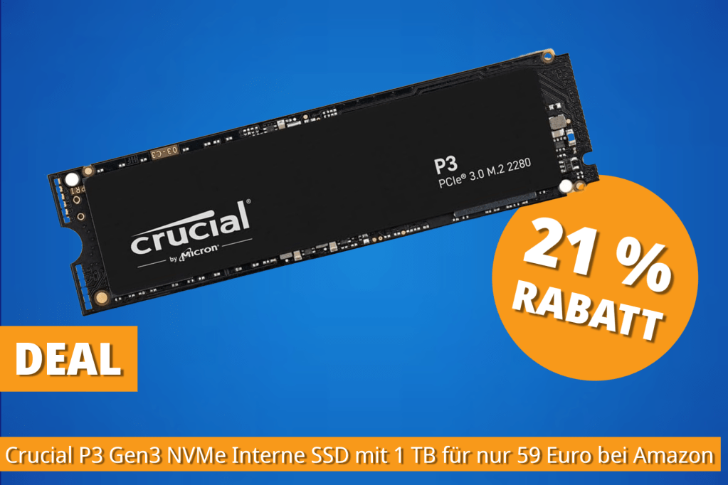 Image: Schneller Speicher zum Top-Preis: Crucial P3 NVMe SSD mit 1â¯TB jetzt fÃ¼r nur 58,99â¯Euro