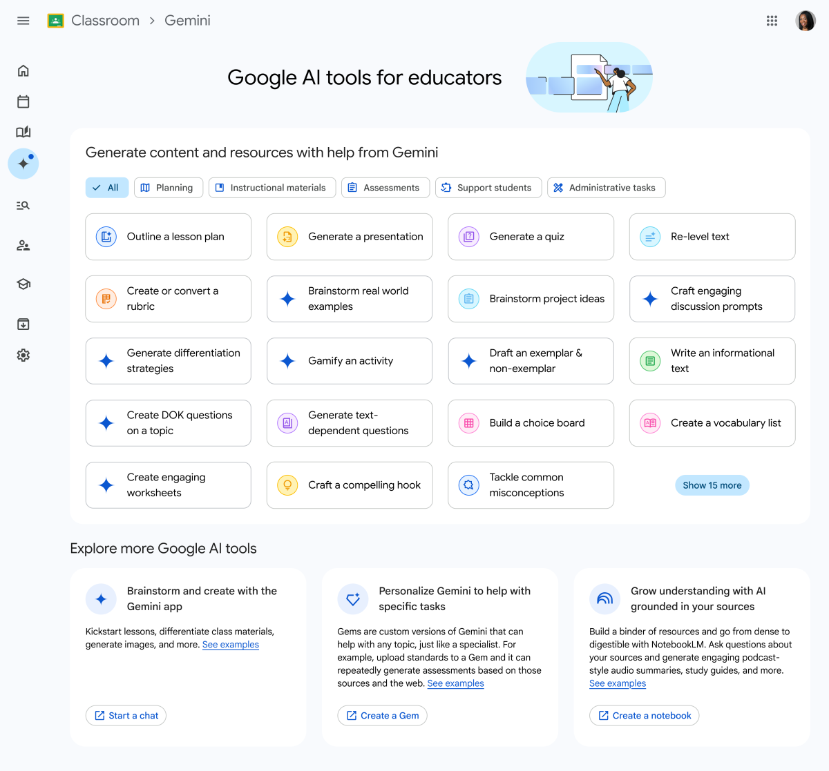 Google Gemini tab in Google Classroom