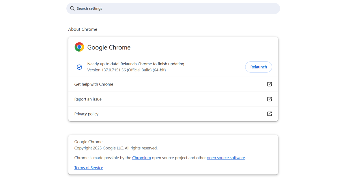 Google Chrome update after manual trigger