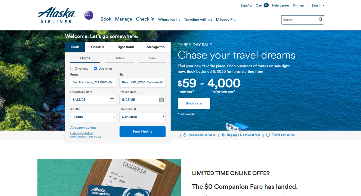 Alaska Airlines official website