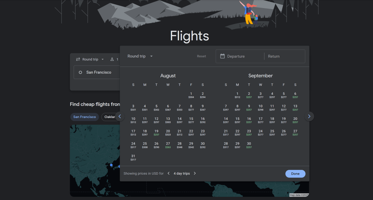 Flight prices currently for SFO-JFK, as shown by Google Travel