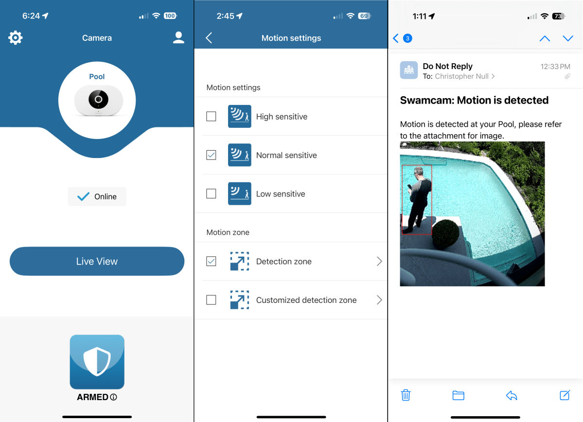 SwamCam app screenshots