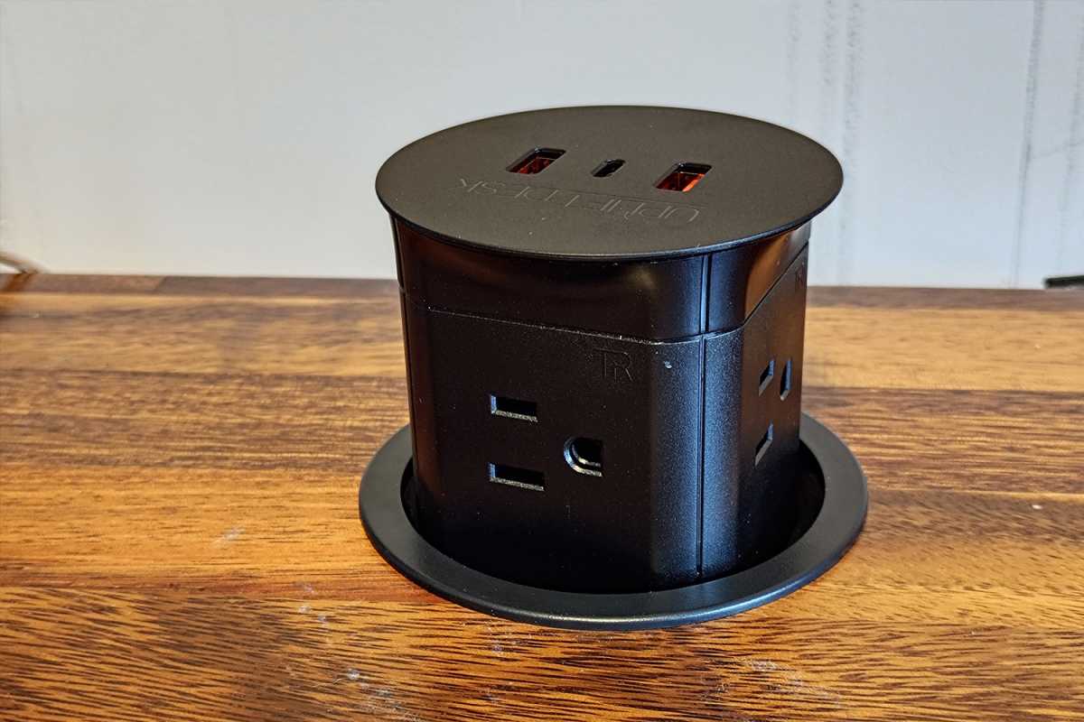 Uplift Pop-Up Power Grommet black in desk popped up outlets