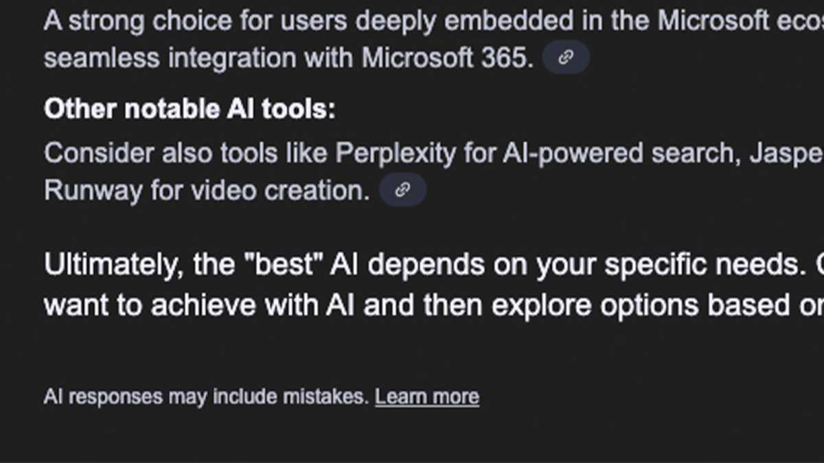 A screengrab of the warning at the end of the AI overview