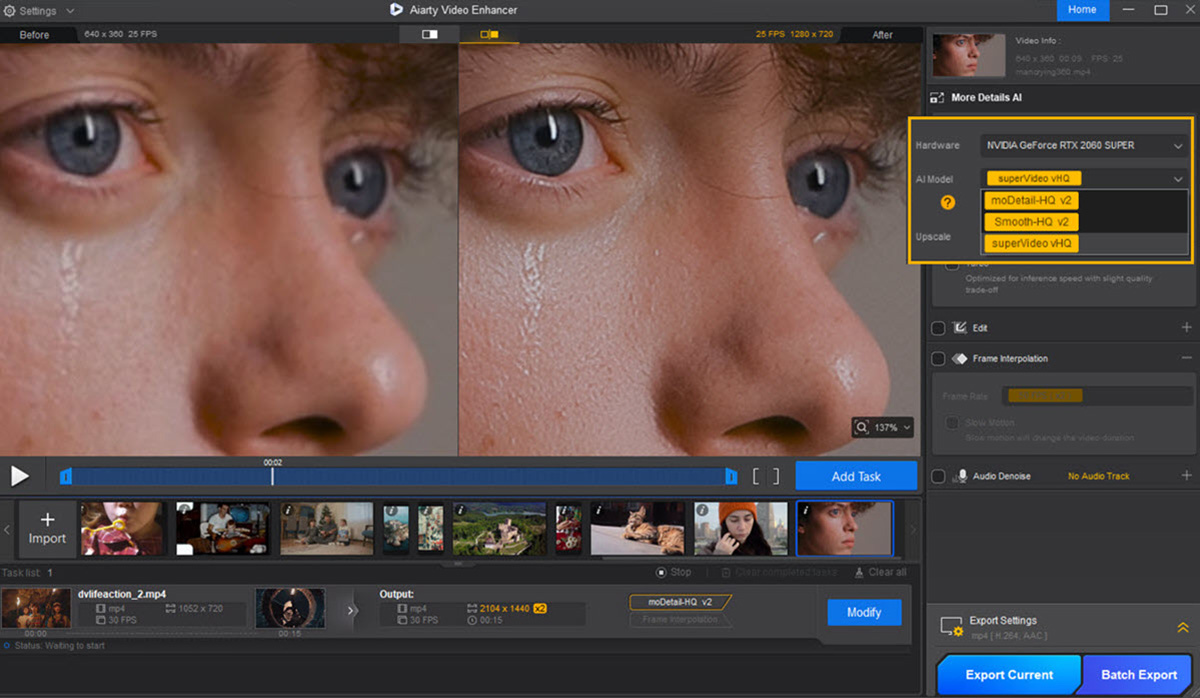 aiarty video enhancer skin details