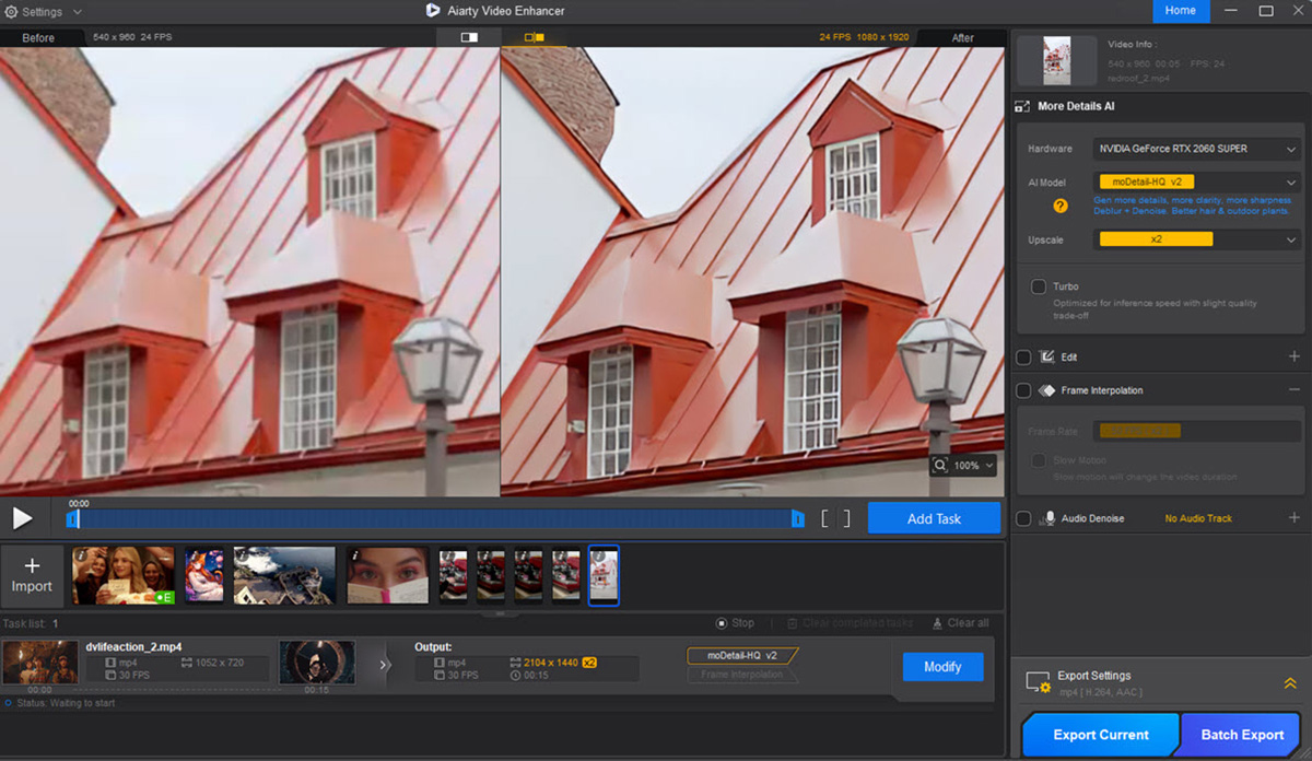 aiarty video enhancer ui redroof