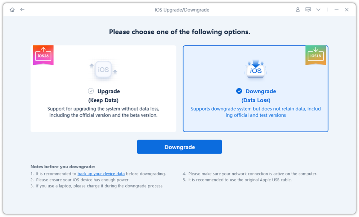 downgrade ios 26 to 18 reiboot