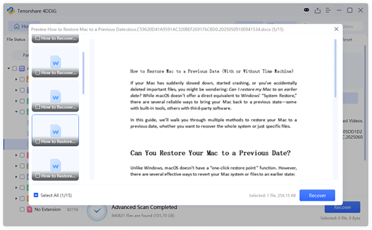 how to use 4ddig to recover unsaved word document 3
