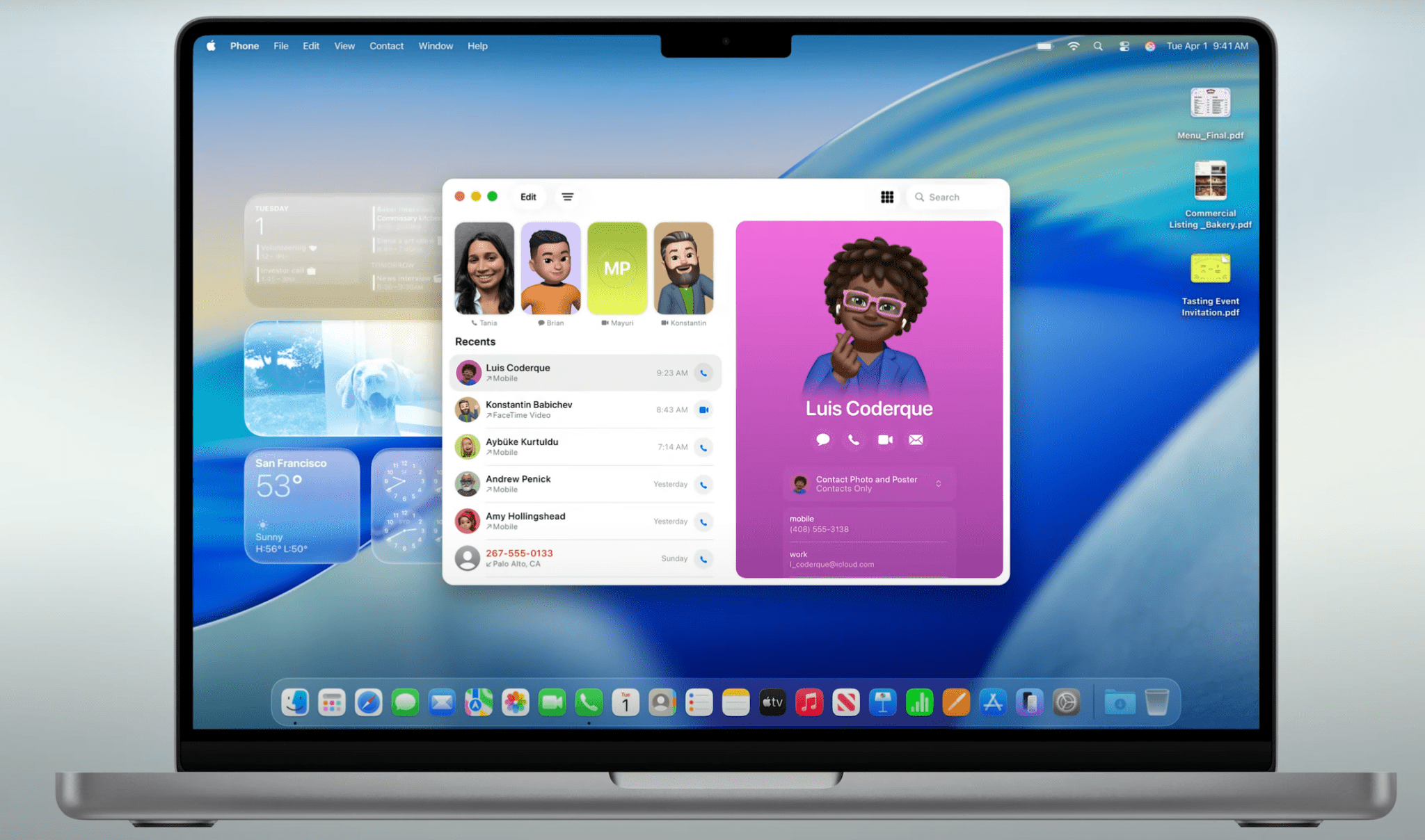 Mac에서 전화를 받는 macOS 26 Tahoe 전화 앱 이미지