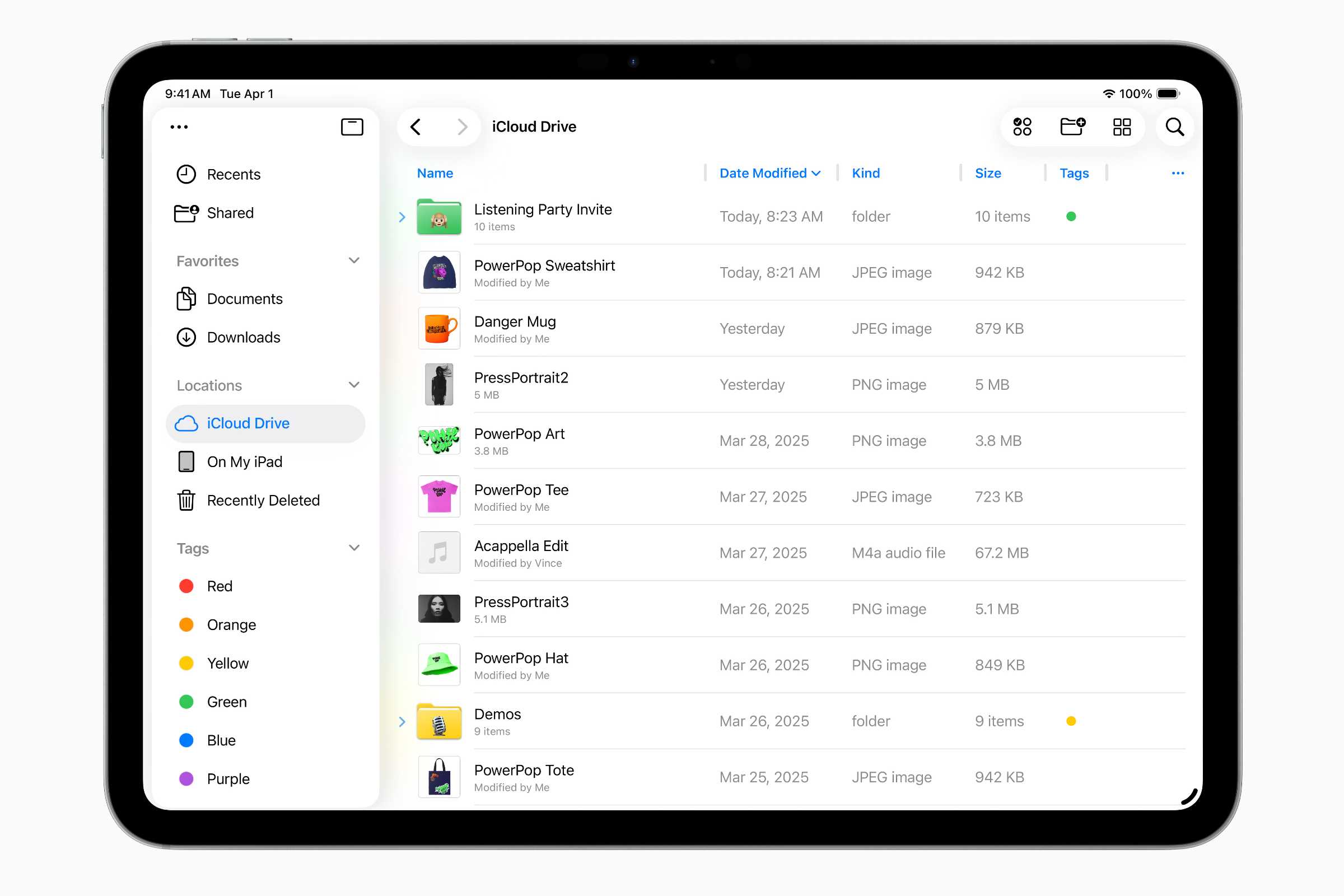 iPadOS 26 Files List View