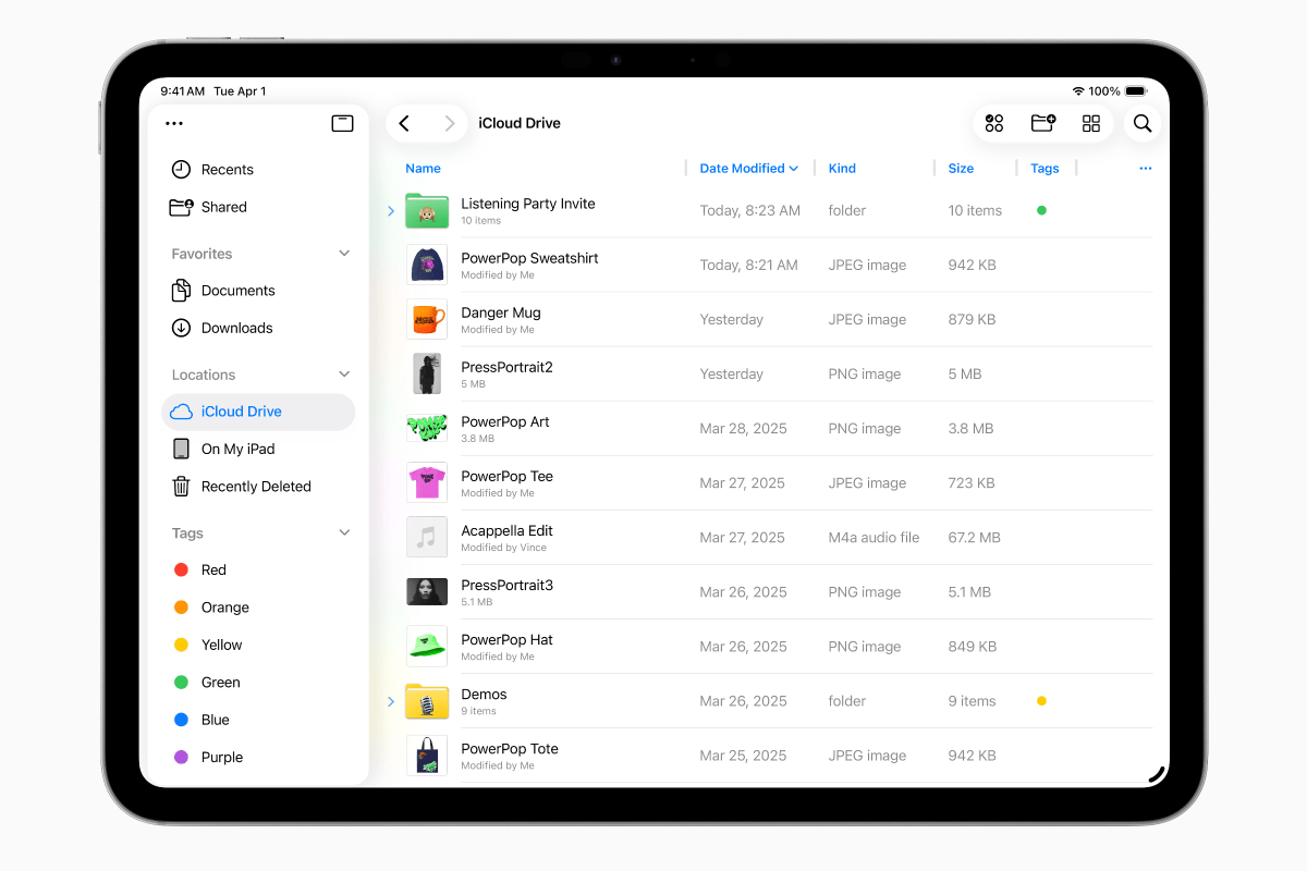 iPadOS 26 Files List View