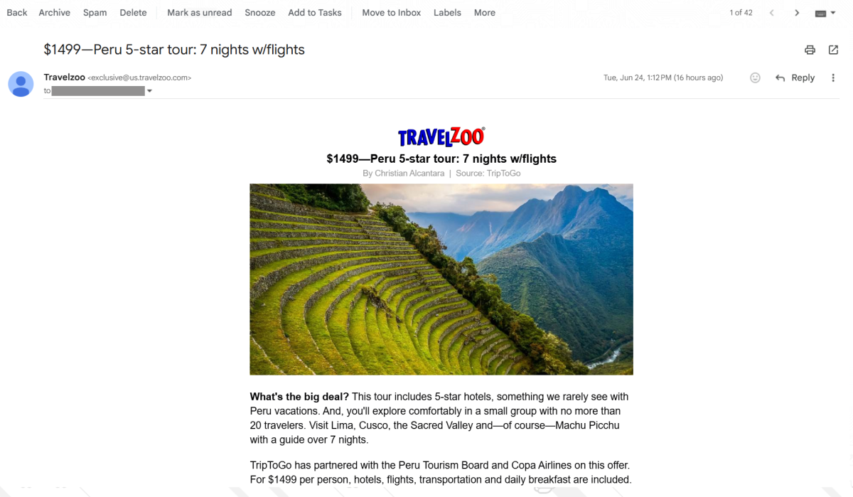 Travelzoo email deal
