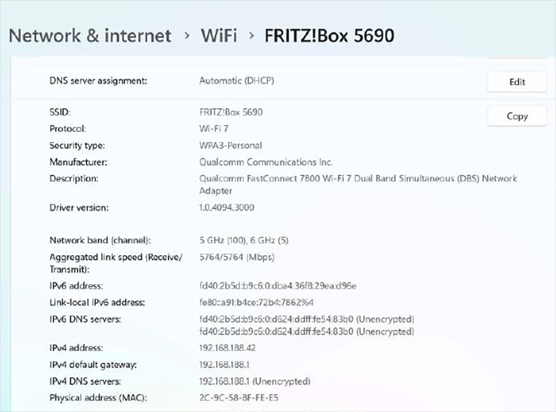 Auch die meisten Copilot- Plus-PCs mit ARMWindows beherrschen Wi-Fi 7 und unterstützen MLO: Dafür nutzen sie Wi-Fi-Hardware von Qualcomm wie das Modul Fast Connect 7800.