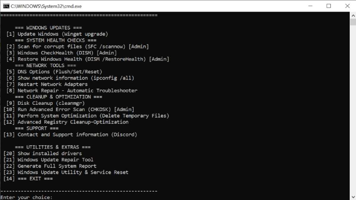 Windows maintenance tool in action