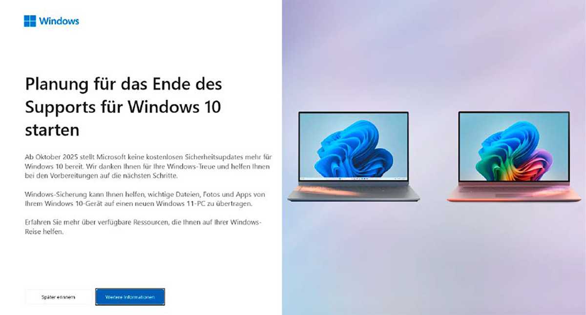 Während Microsoft den Hinweis auf das Support-Aus von Windows 10 im vergangenen Jahr häufig einblendete, erschien er auf unseren Systemen in den vergangenen Monaten nur ein einziges Mal.