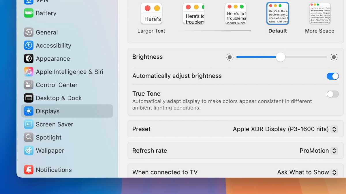macOS Display settings