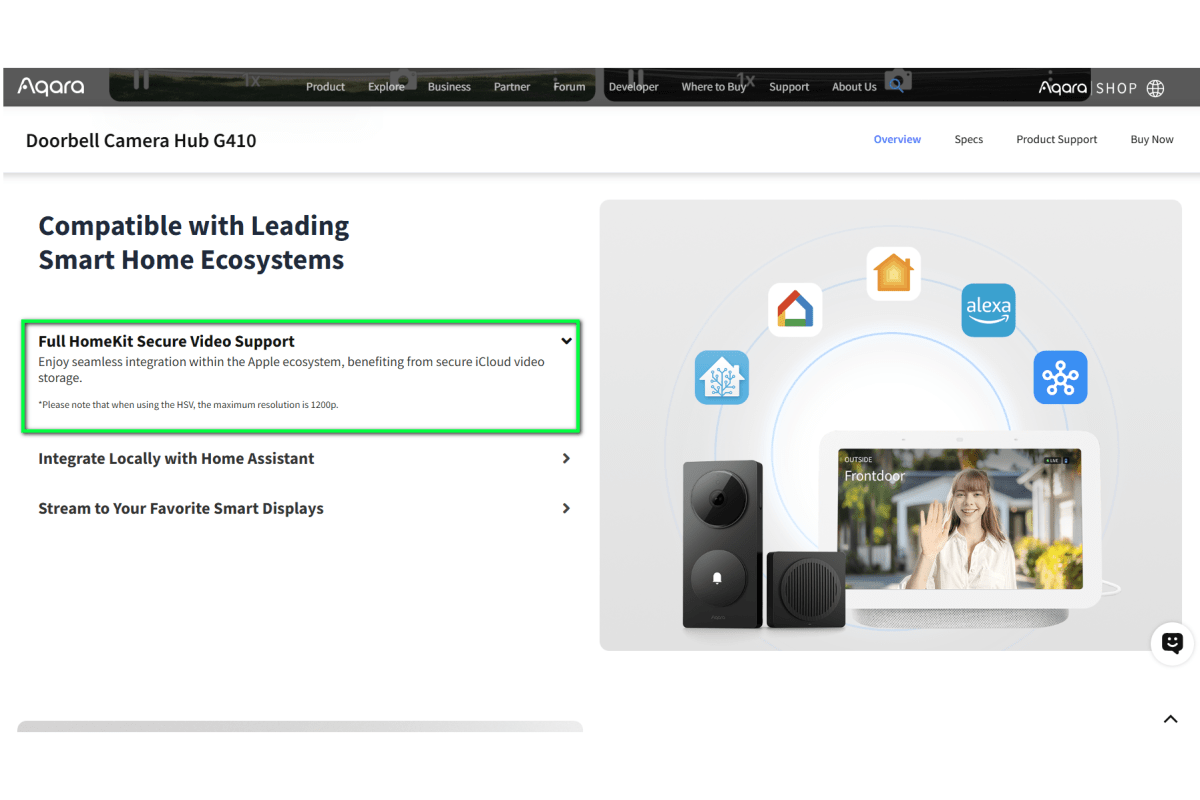 Aqara Doorbell Camera Hub G410 HomeKit Secure Support