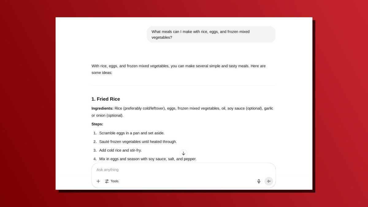 ChatGPT one-line prompt meal ideas from ingredients screenshot