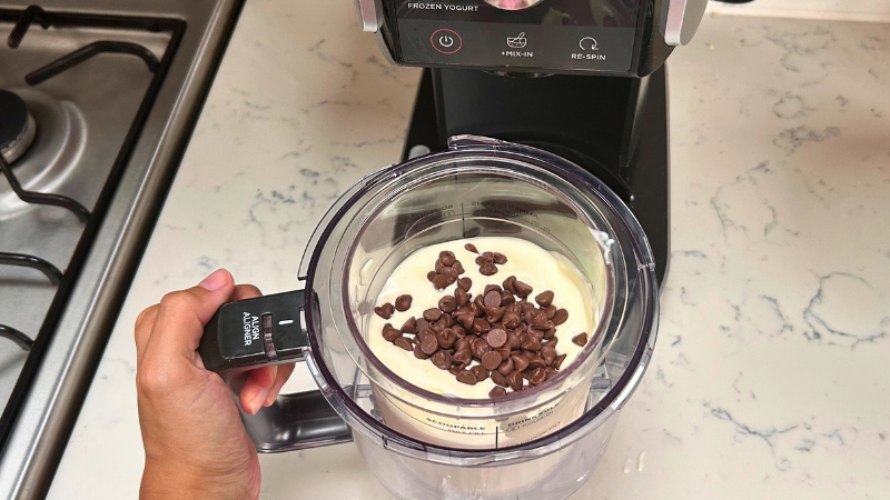 Chocolate chips added to the mix