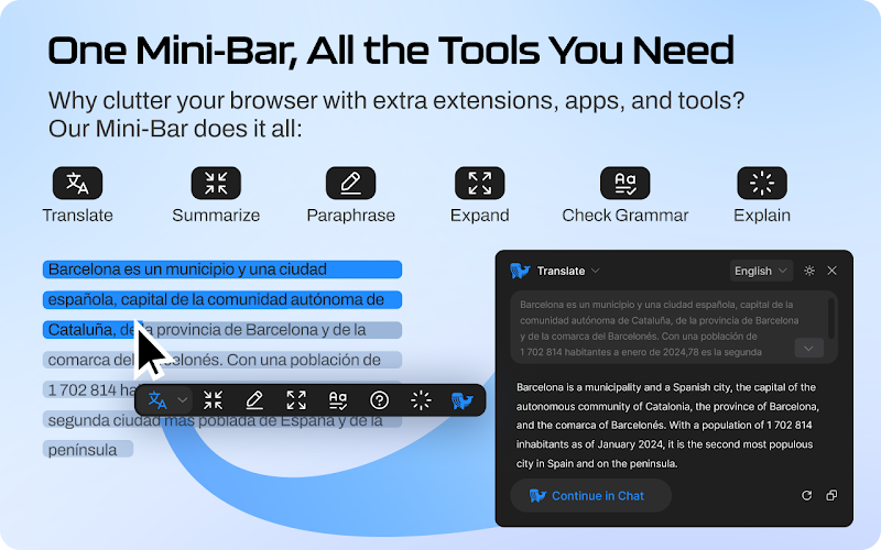 DeepSeek Assistant Chrome extension mini bar example