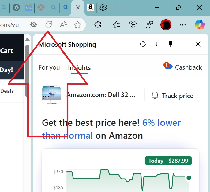 Microsoft Shopping icon in Edge