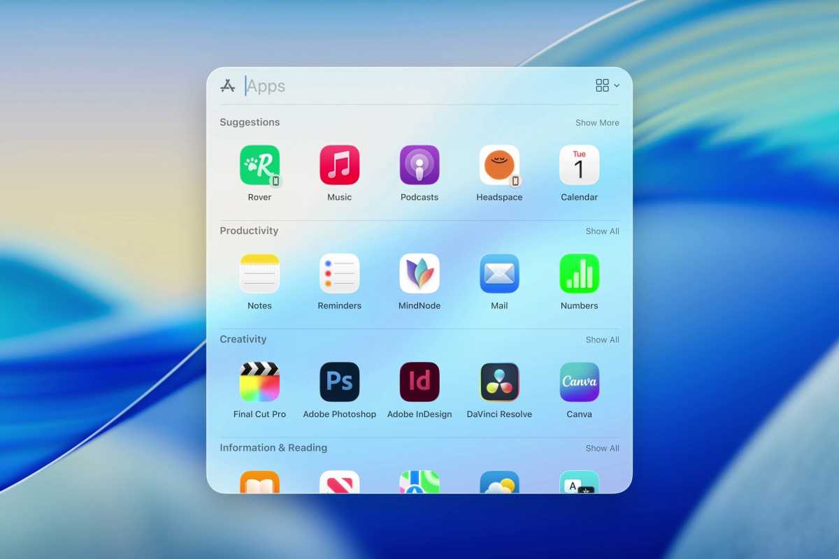 Spotlight search in macOS Taho