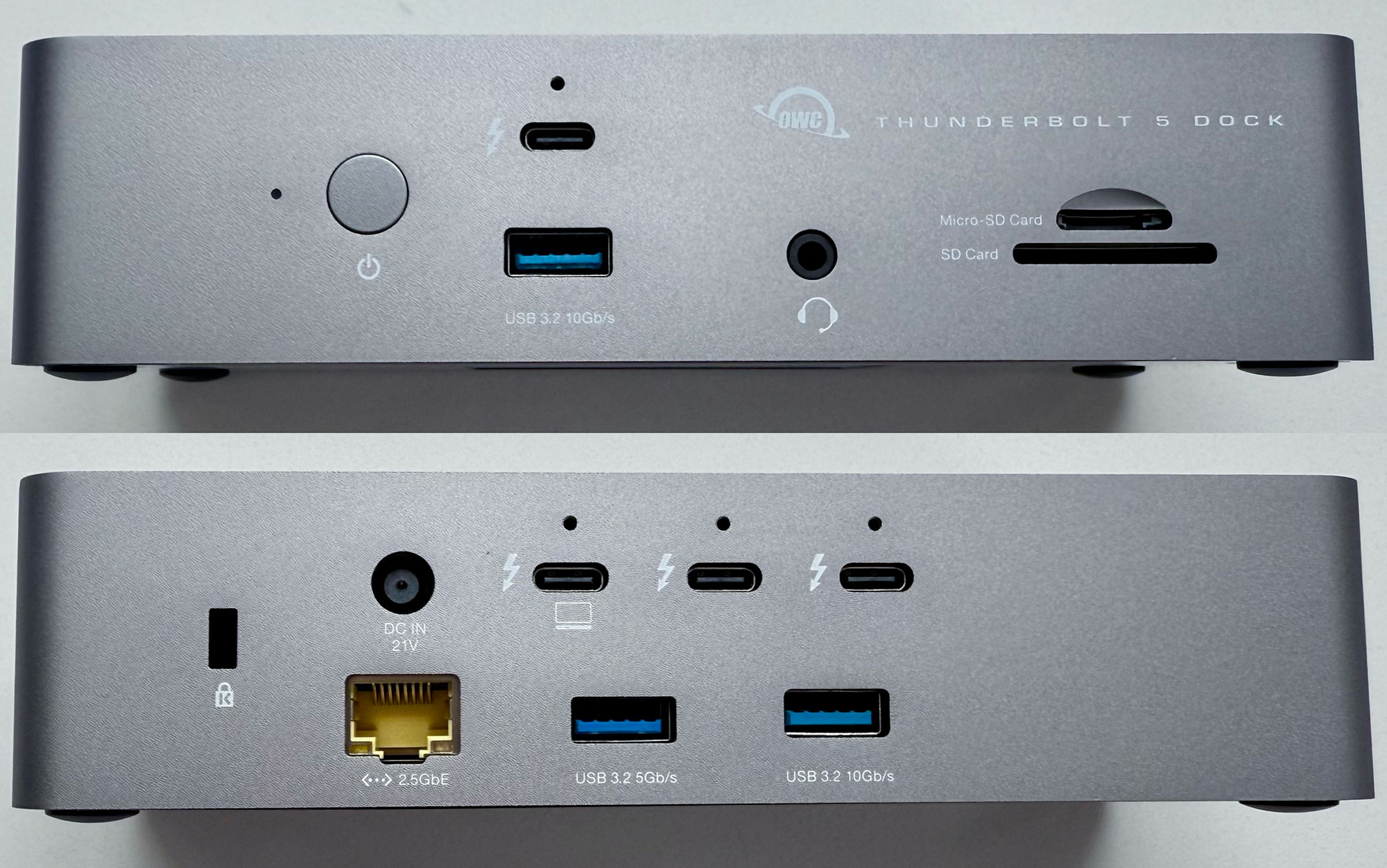 OWC Thunderbolt 5 Dock ports front and back