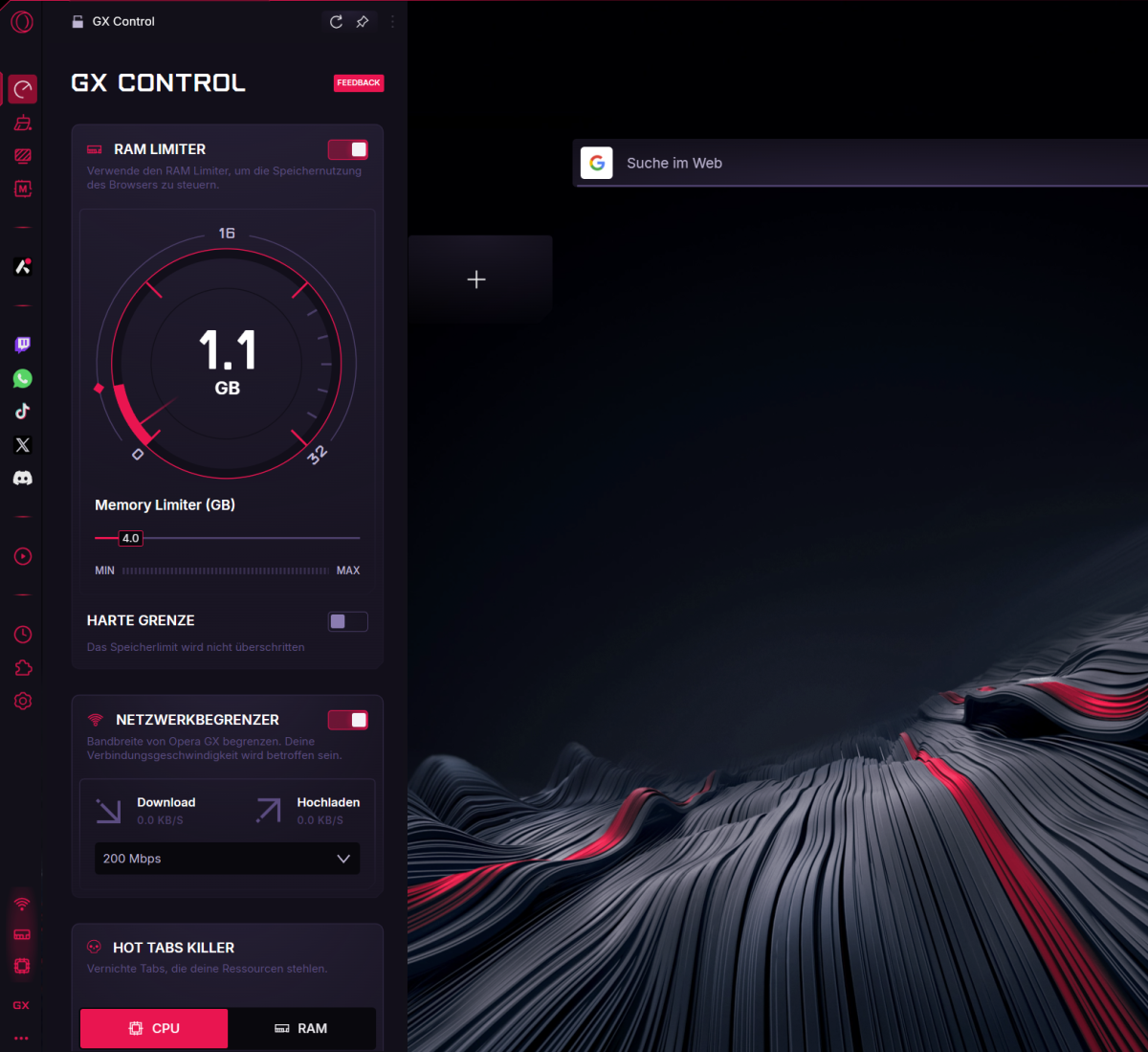 Opera GX 4 GB RAM max