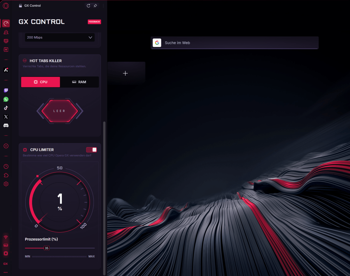 Opera GX CPU und RAM Limitter