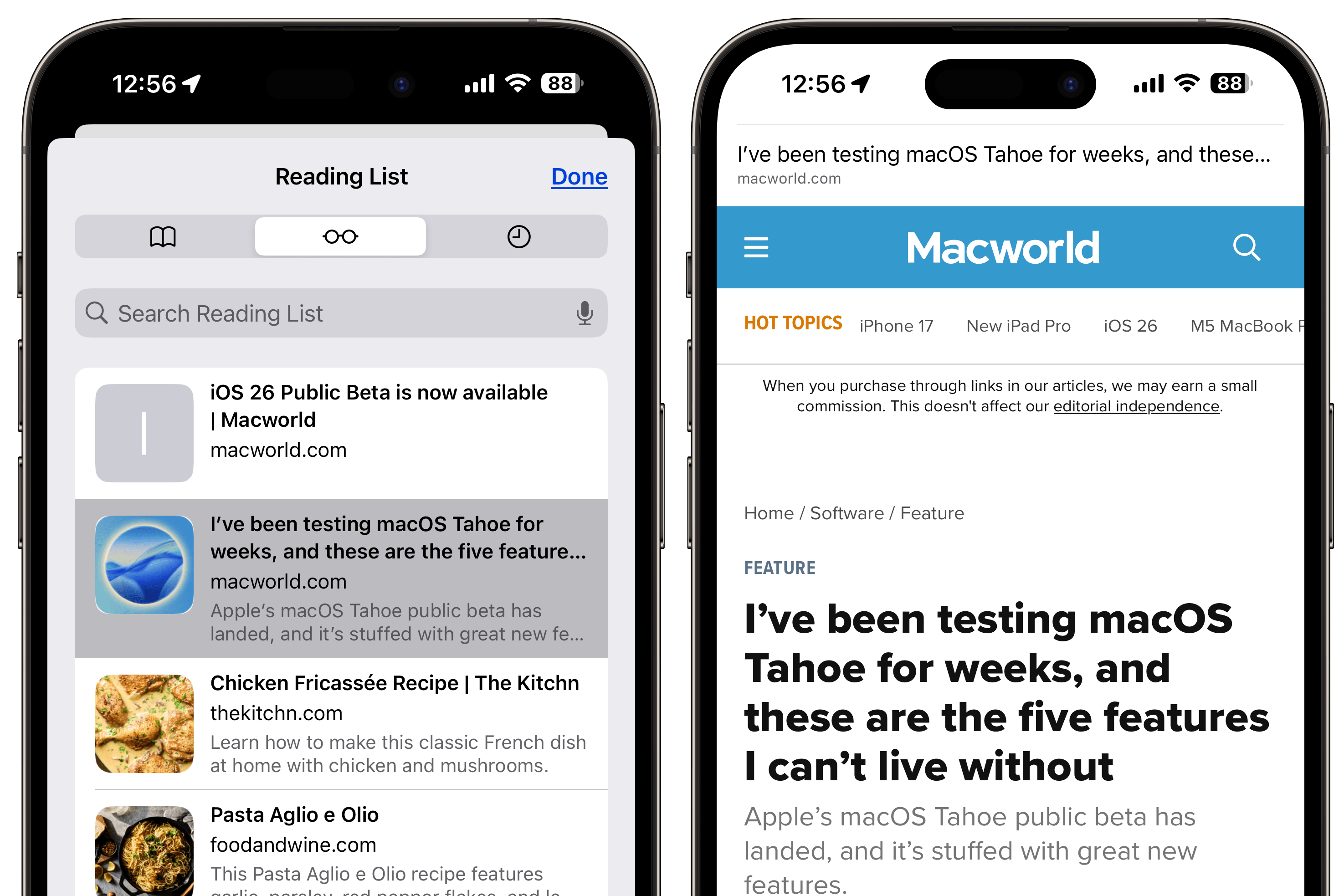 Safari iOS Reading List