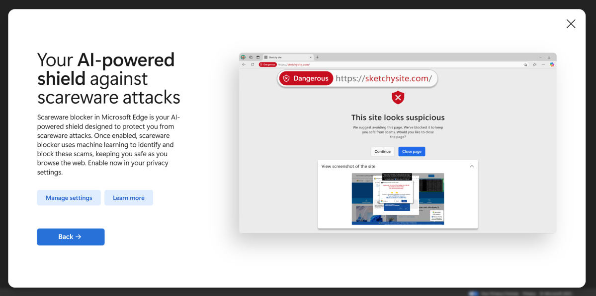 Microsoft Edge Scareware feature advertisement