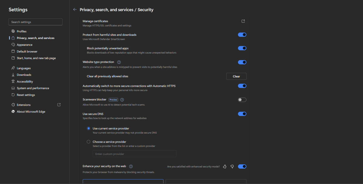 Microsoft Edge Scareware feature in the settings