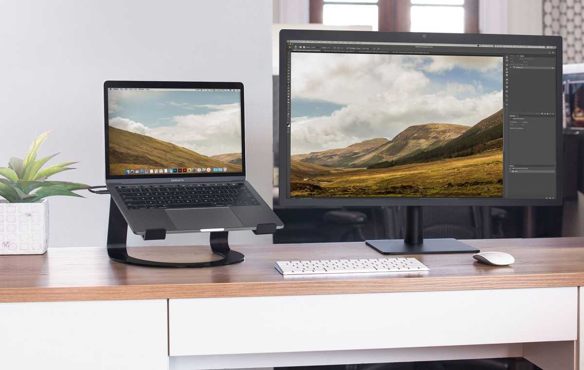 Twelve South Curve laptop stand and monitor on desk