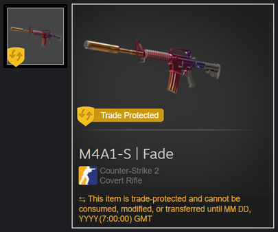 Steam Trade Protected item and multi-colored gun screenshot