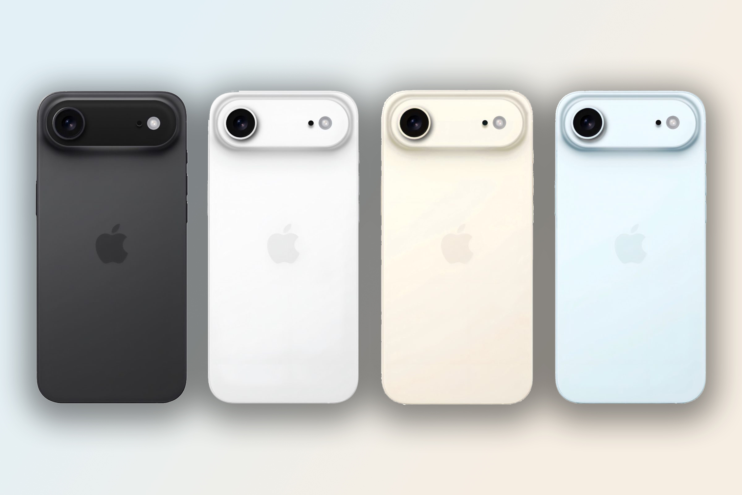 iphone 17 air renders in black, silver, gold, and blue