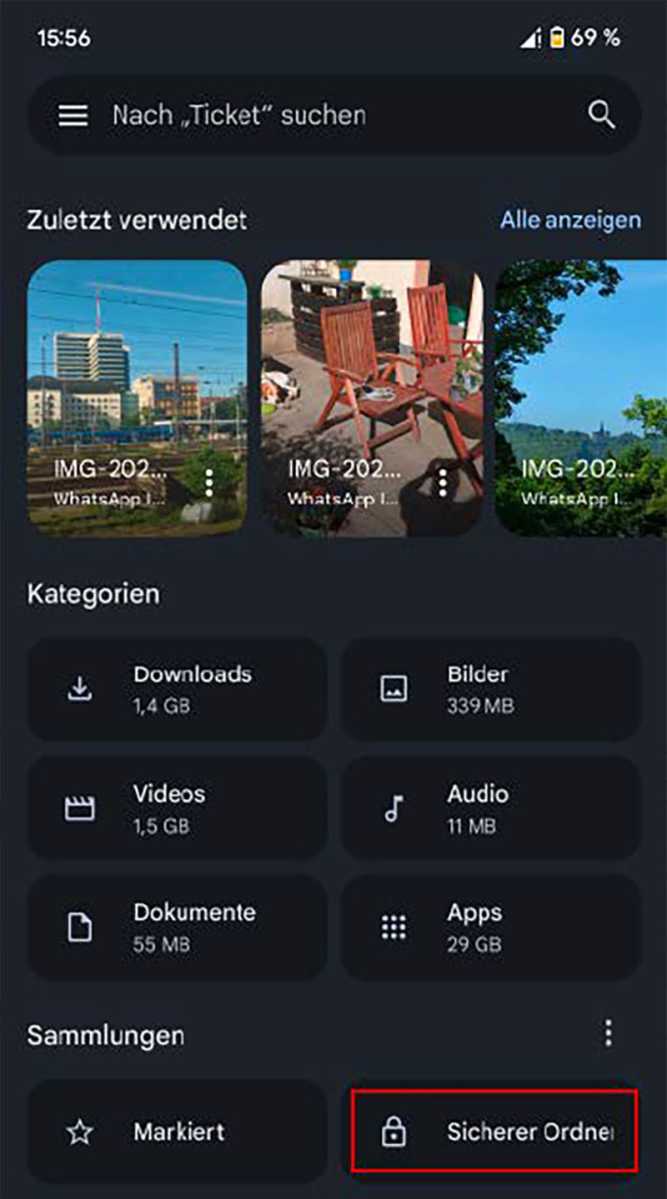 Die Dateimanager-App Google Files bringt eine Funktion zum Anlegen eines sicheren, verschlüsselten Ordners für vertrauliche Daten mit.