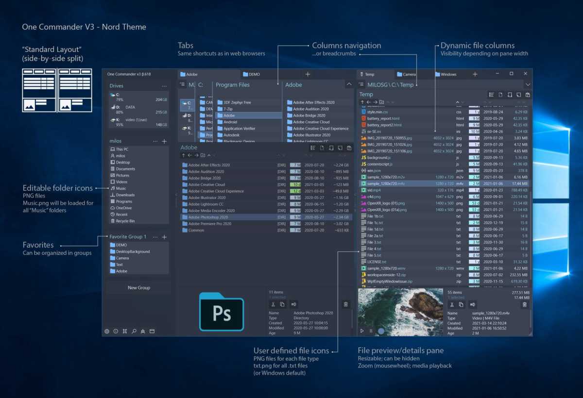 El único comandante corresponde en gran medida al explorador de Windows en la gama de funciones, pero puede encontrar una vista de dos ventanas de dos ventanas flexible.