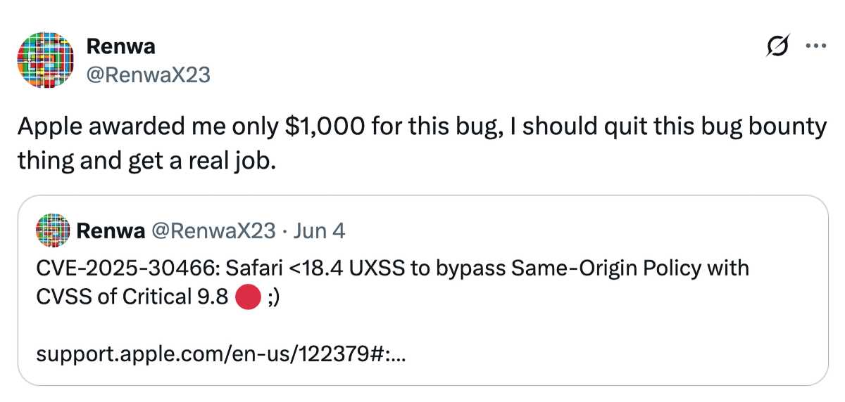 This bounty hunter reported a critical bug to Apple. He only got $1,000