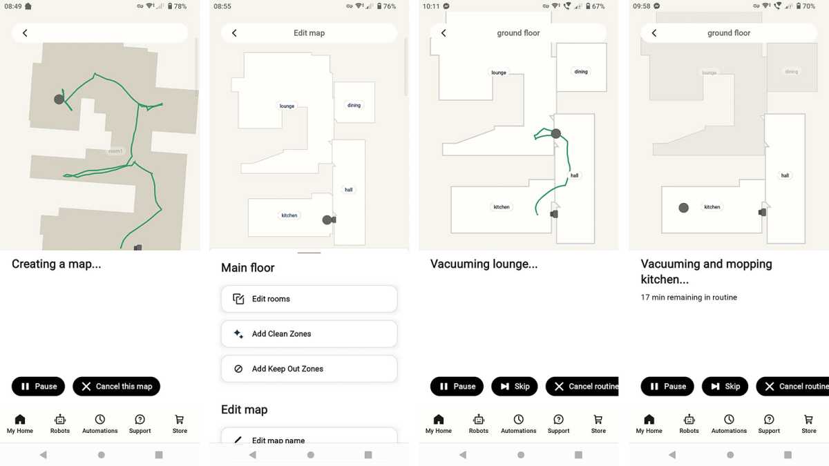 Screenshots from the Roborock app