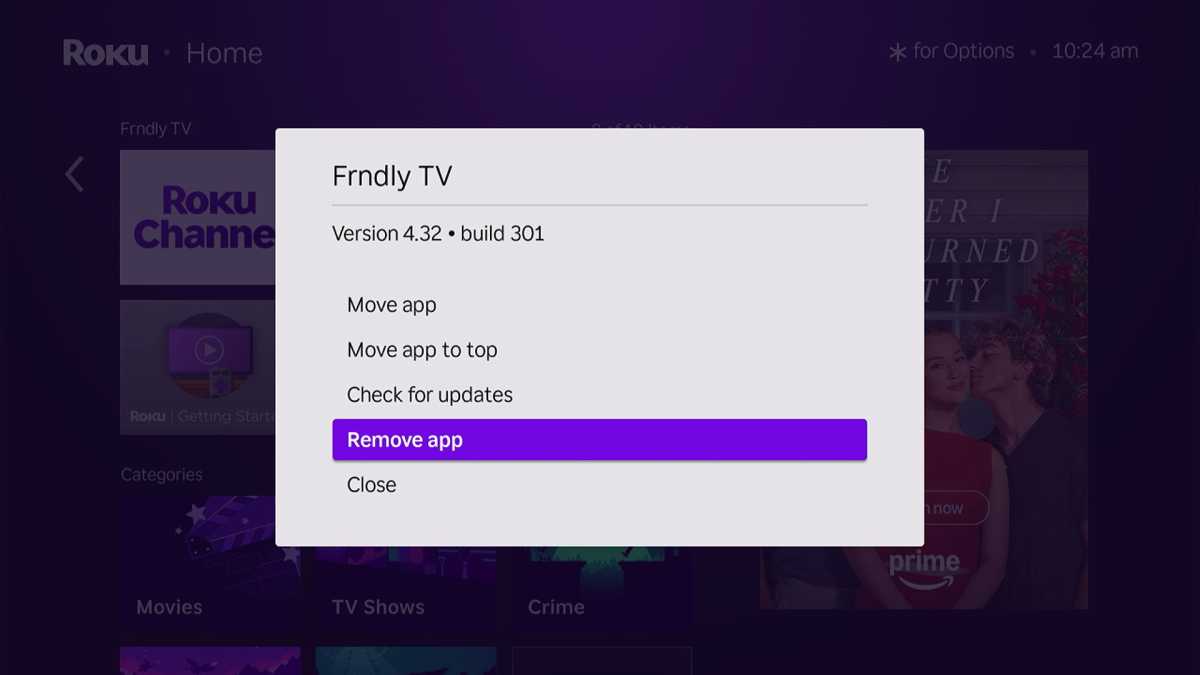 Deleting an app from the Roku home screen