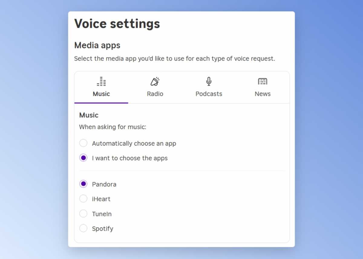 Roku voice settings, with the