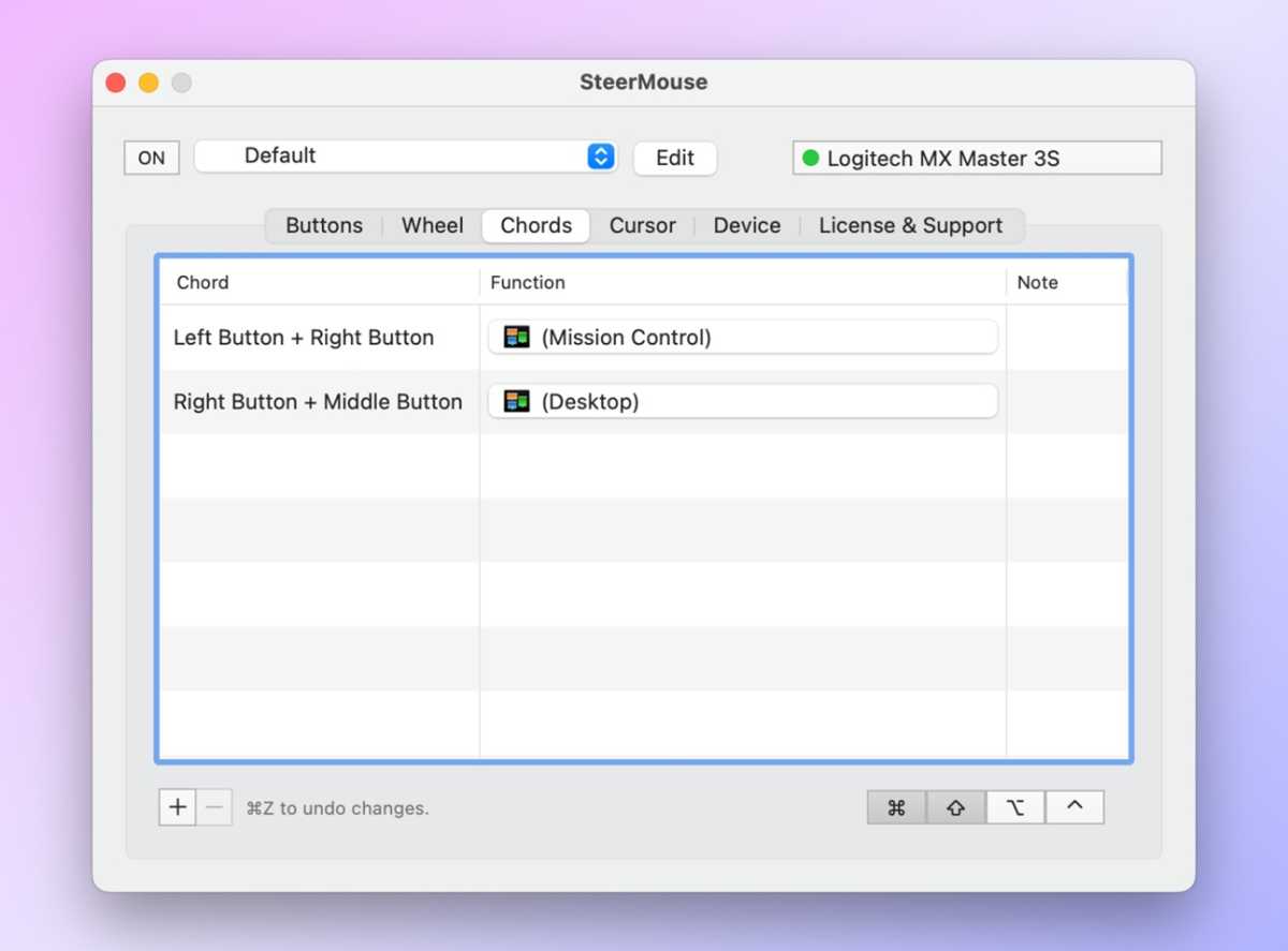 Configuración de acordes en Steermouse